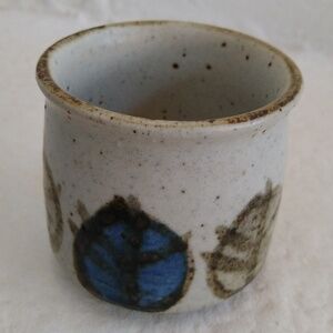 Vintage Otagiri Japan Vessel Cup Votive Blue Stoneware Botanical 2.25"